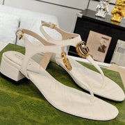 GC Double G Block Heel Thong Sandals White Leather 292408