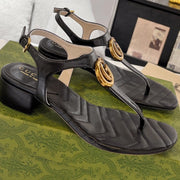 GC Double G Block Heel Thong Sandals Black Leather 292410