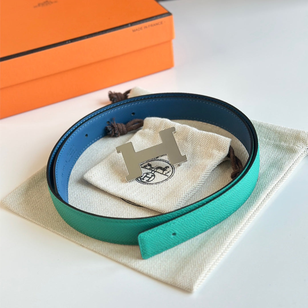 HM Silver Constance & Reverible Belt Blue Green Leather 125373