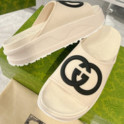 GC 25 Interlocking G 50mm Slide Sandal Beige Black Cowhide 292398