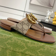 GC 2025 Double G Block Heel Thong Sandals brown Leather 292411