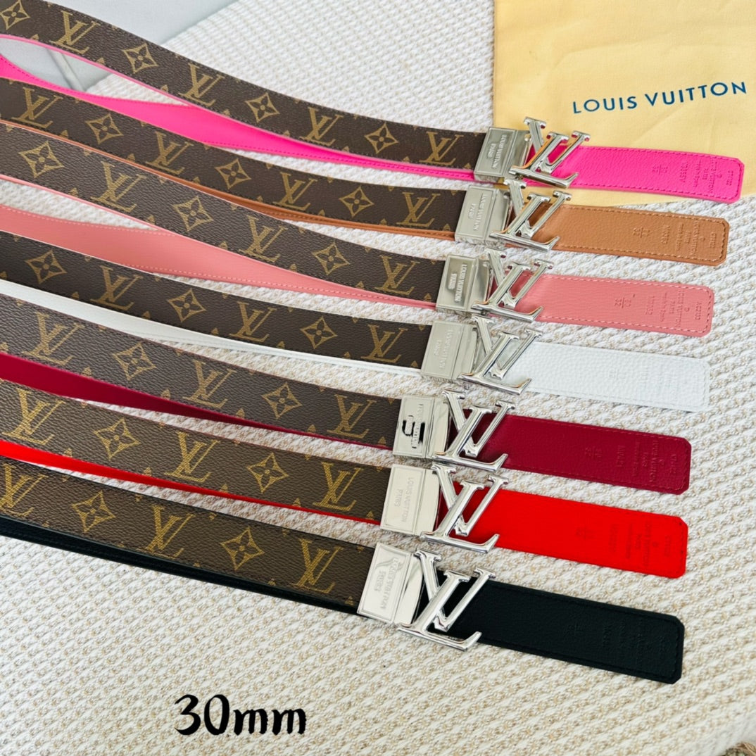 LV Initiales 30mm Reversible Belt Gold Rotating Buckle Hot Pink Brown Leather