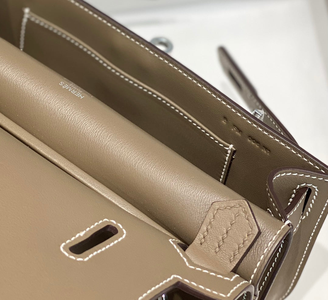 KELLY 23CM JYPSIERE BROWN LEATHER CROSSBODY BAG SHW