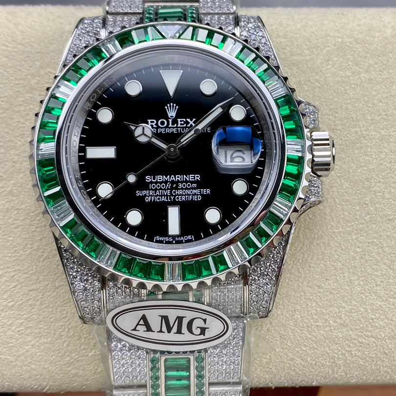 Rolex Submariner Date Green Black Dial Full Diamond