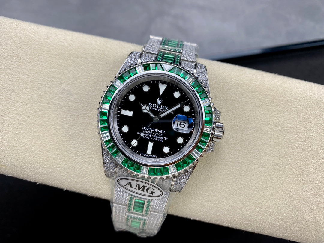 Rolex Submariner Date Green Black Dial Full Diamond