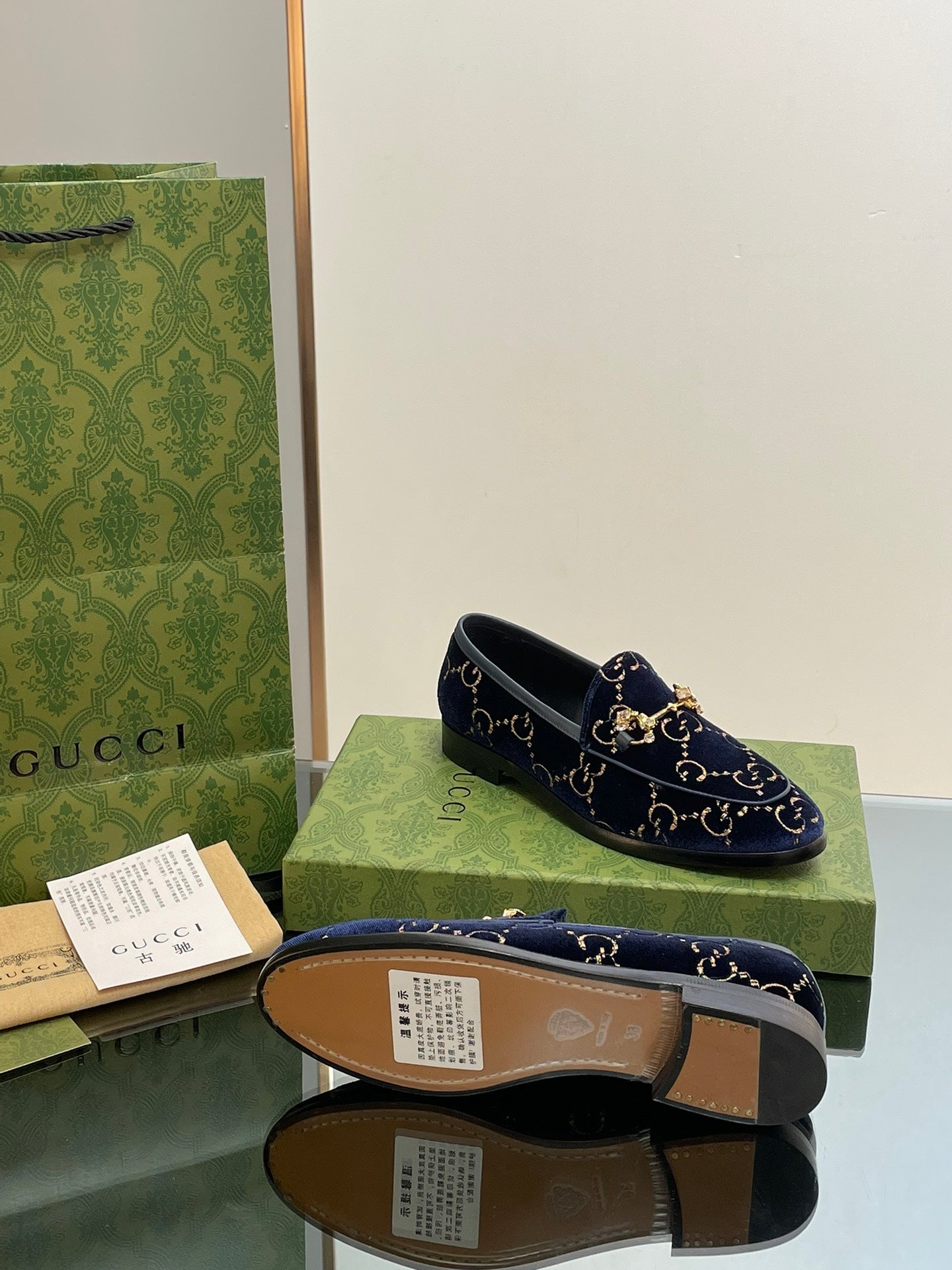Gucci 2025 Jordaan GG Loafers Deep Blue Velvet