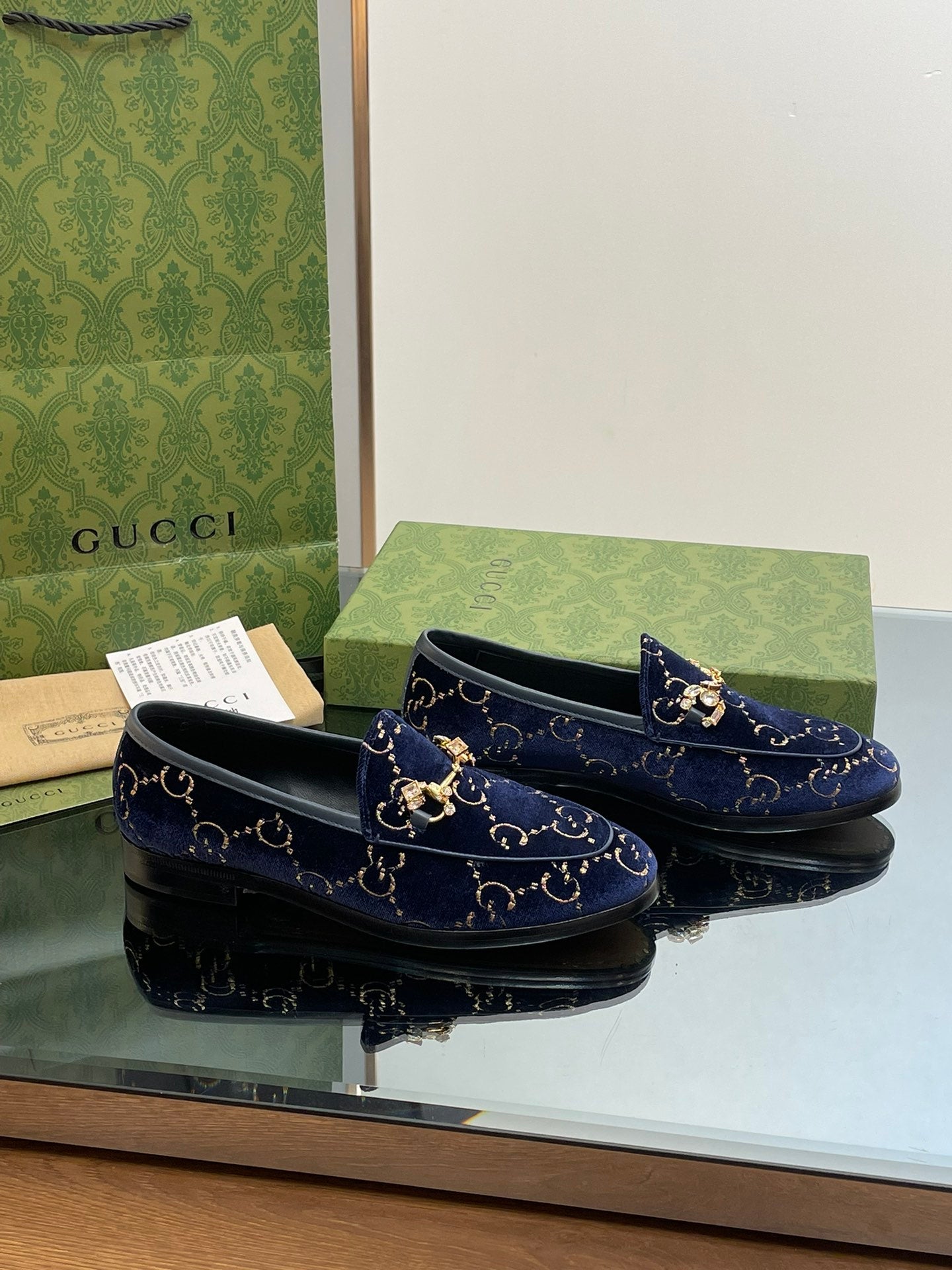 Gucci 2025 Jordaan GG Loafers Deep Blue Velvet