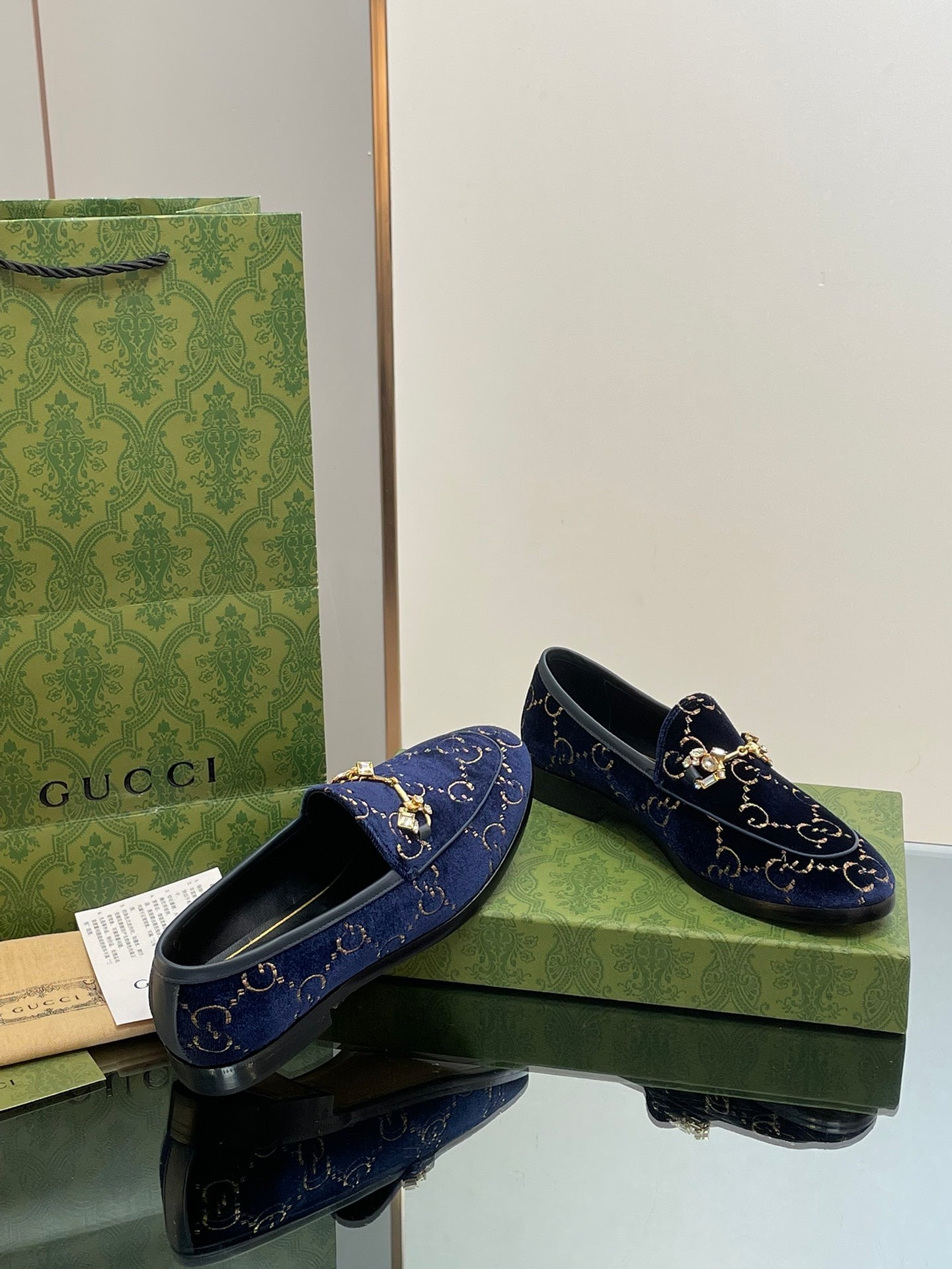 Gucci 2025 Jordaan GG Loafers Deep Blue Velvet