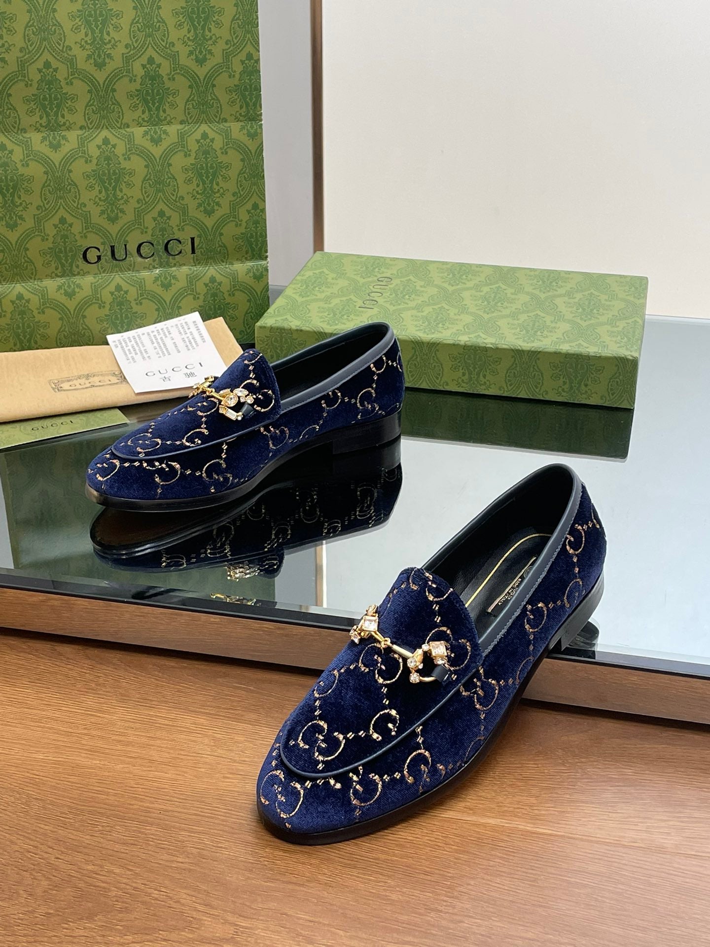 Gucci 2025 Jordaan GG Loafers Deep Blue Velvet
