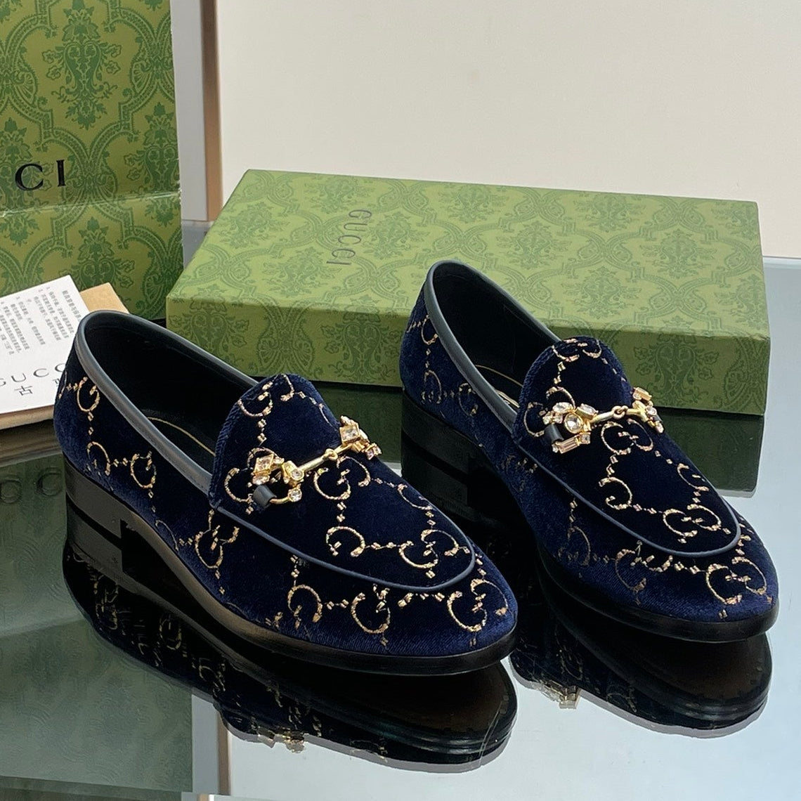 Gucci 2025 Jordaan GG Loafers Deep Blue Velvet