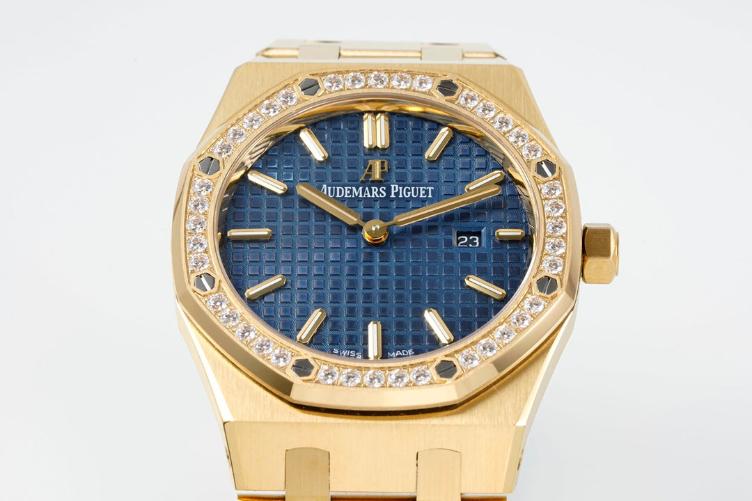 Audemars Piguet Royal Oak Lady 33mm Gold Case Blue Dial Diamond Bezel