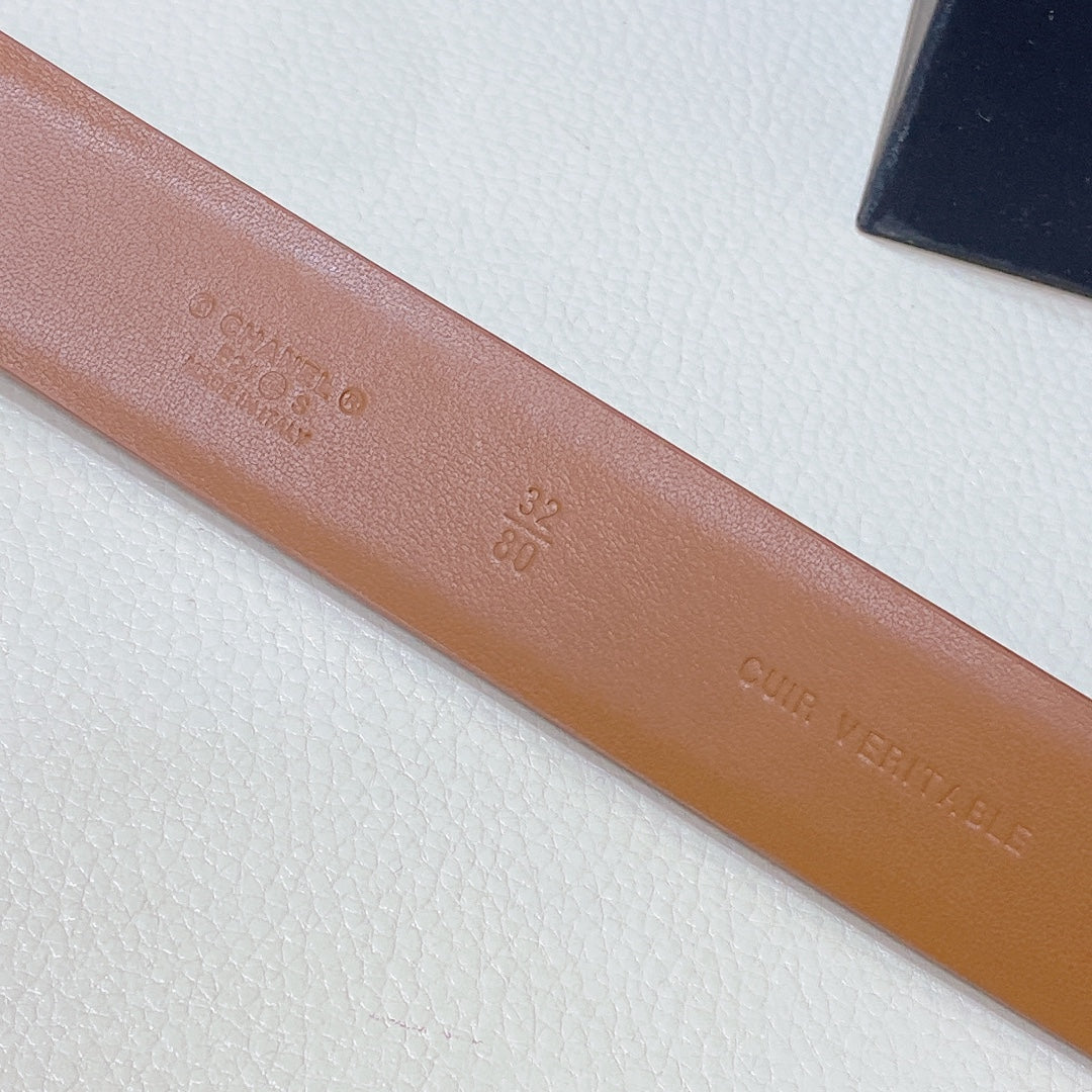 CHANEL BELT 3CM CINNAMON BROWN LAMBSKIN WITH CRYSTAL GOLD HARDWARE