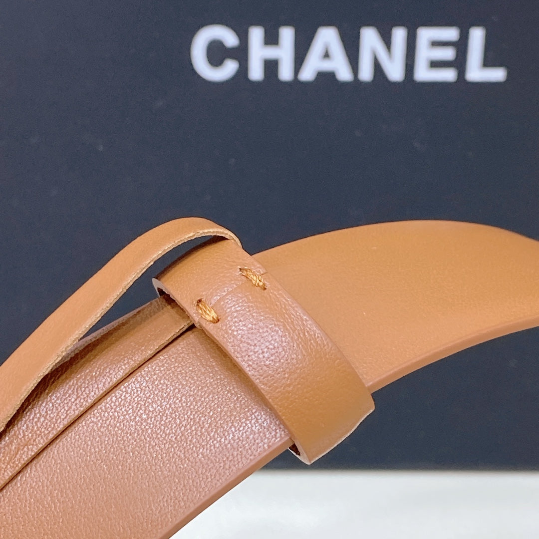 CHANEL BELT 3CM CINNAMON BROWN LAMBSKIN WITH CRYSTAL GOLD HARDWARE