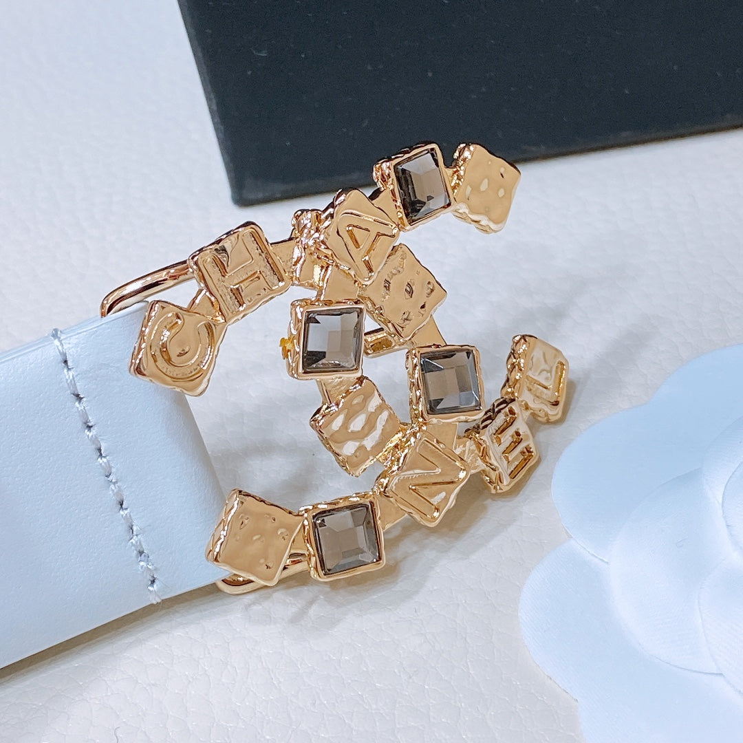 CHANEL BELT 3CM IN COLUMBIA BLUE LAMBSKIN WITH CRYSTAL GOLD HARDWARE