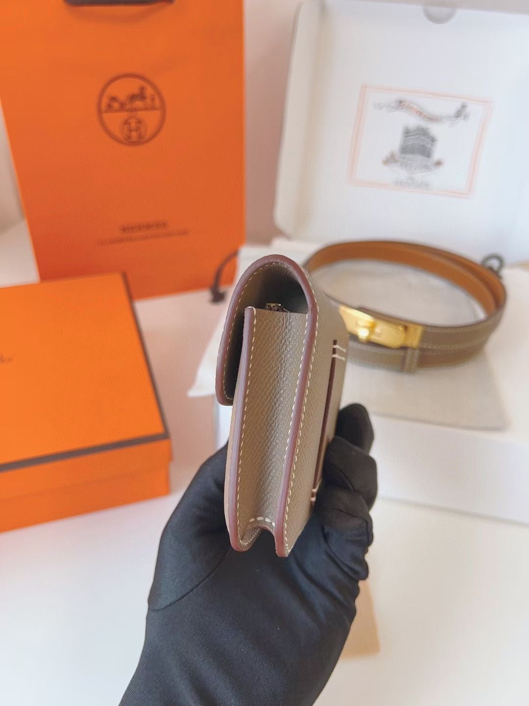 hm kelly belt 18mm with constance slim grey epsom gold hardware