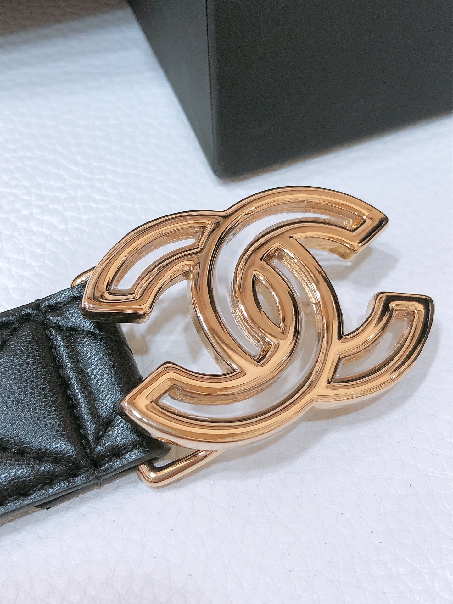 CHANEL BELT 3CM IN BLACK LAMBSKIN GOLD HARDWARE