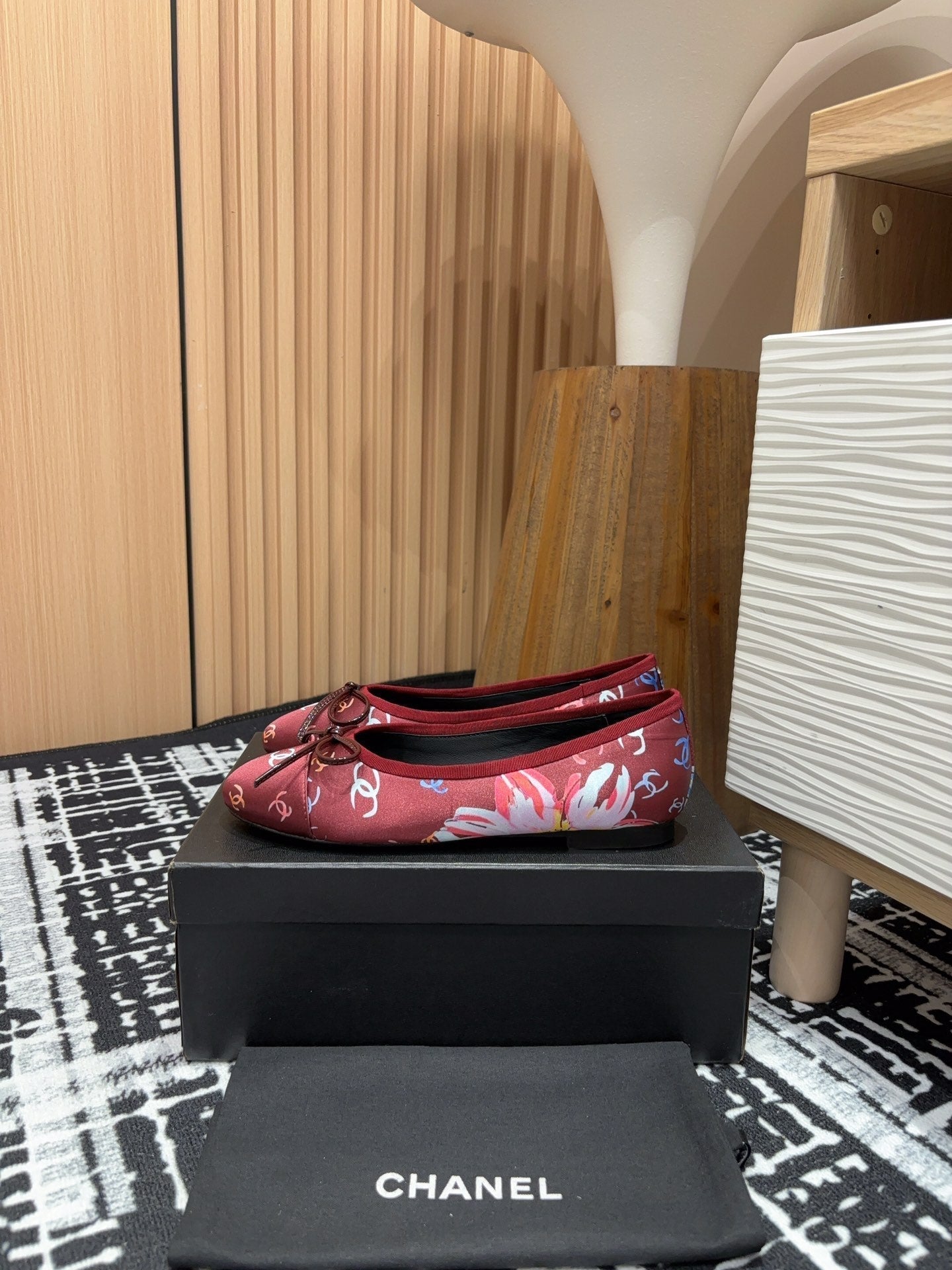 CC Ballet Flats Red Silk Flowers And Lambskin