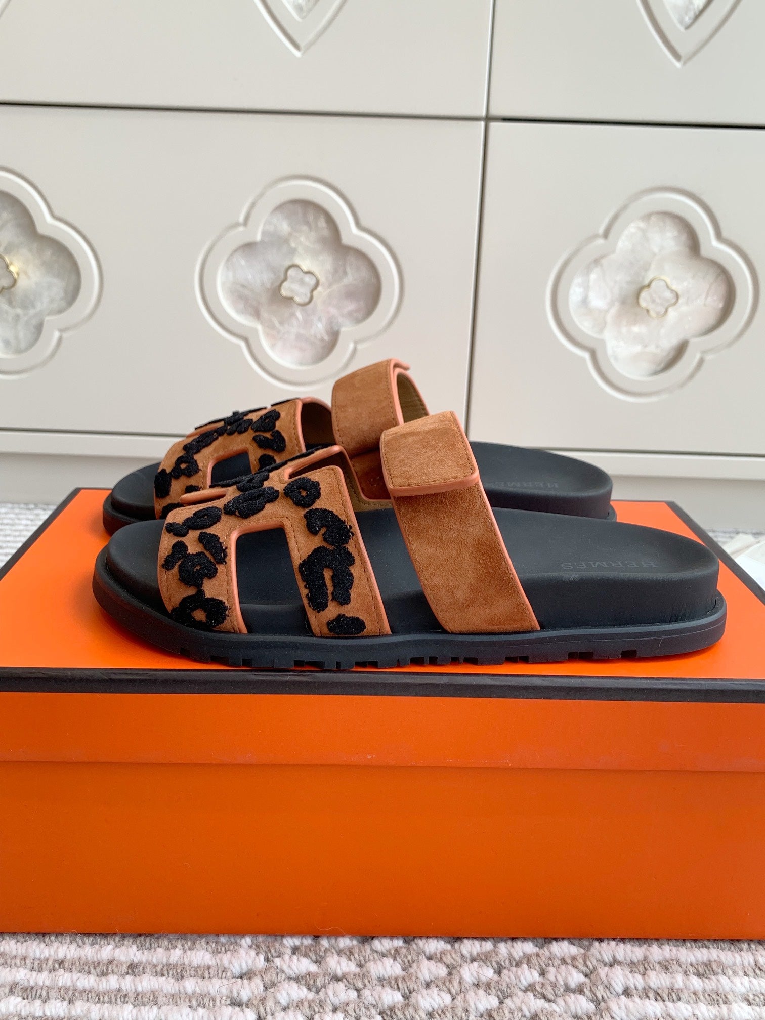 Hermes 2026 Chypre Sandal With Leopard Print Suede Leather 982197