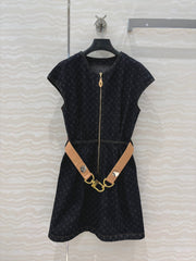 LV 25 Monogram Jacquard Logo Denim Dress Black Cotton