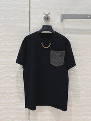 LV 25 Monogram Jacquard Logo Denim T-shirt Black Cotton