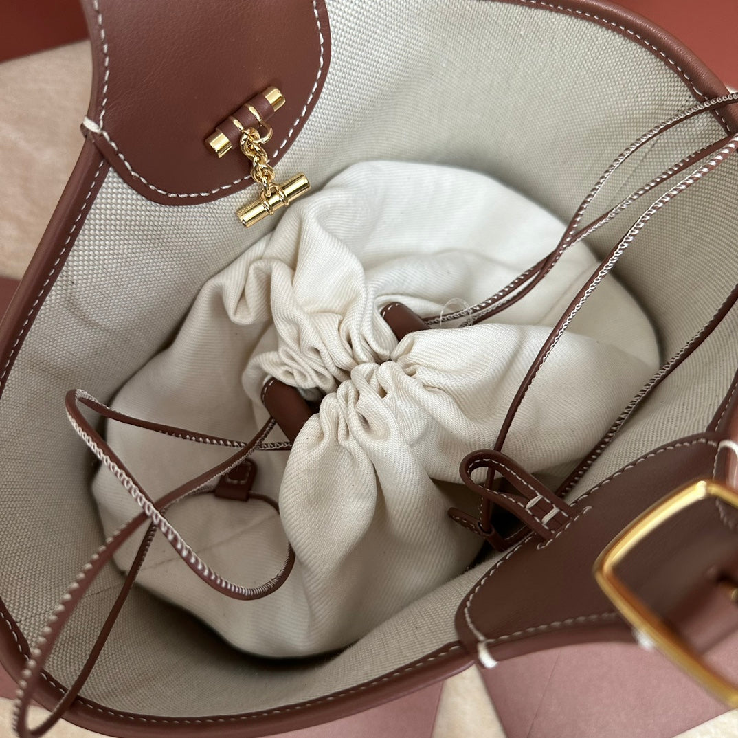 LP 2026 Bobbin Bucket Bag Natural/Caramel Sugar/Sun Gold Cotton Leather