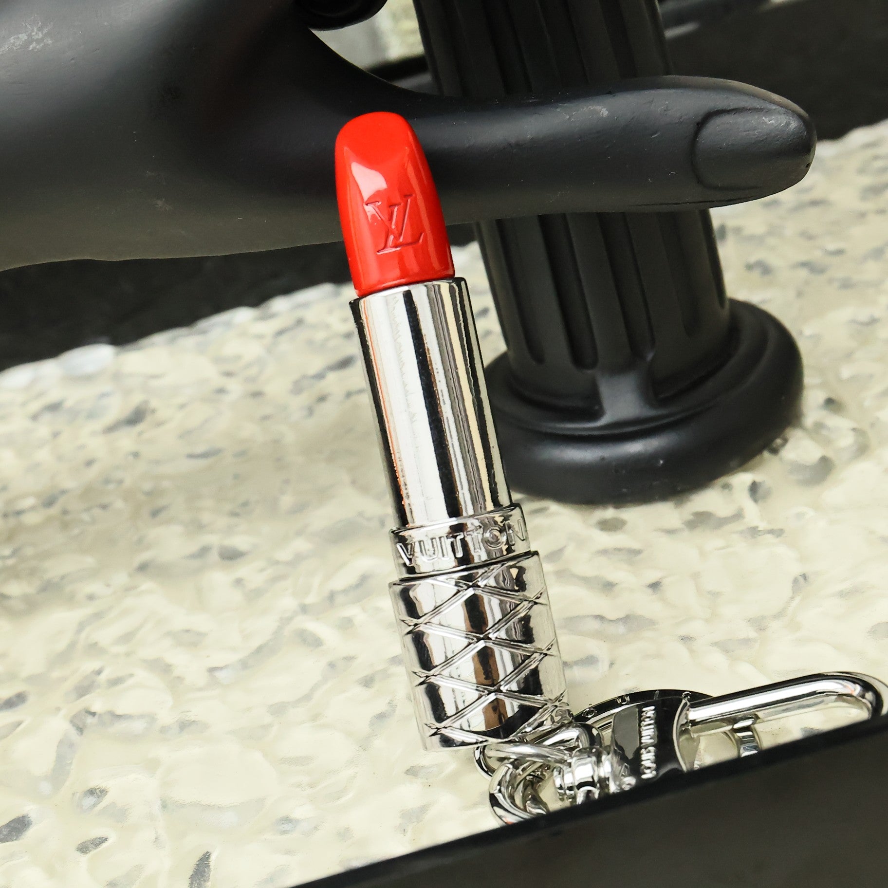 LV Silver Lipstick Bag Charm Keychain