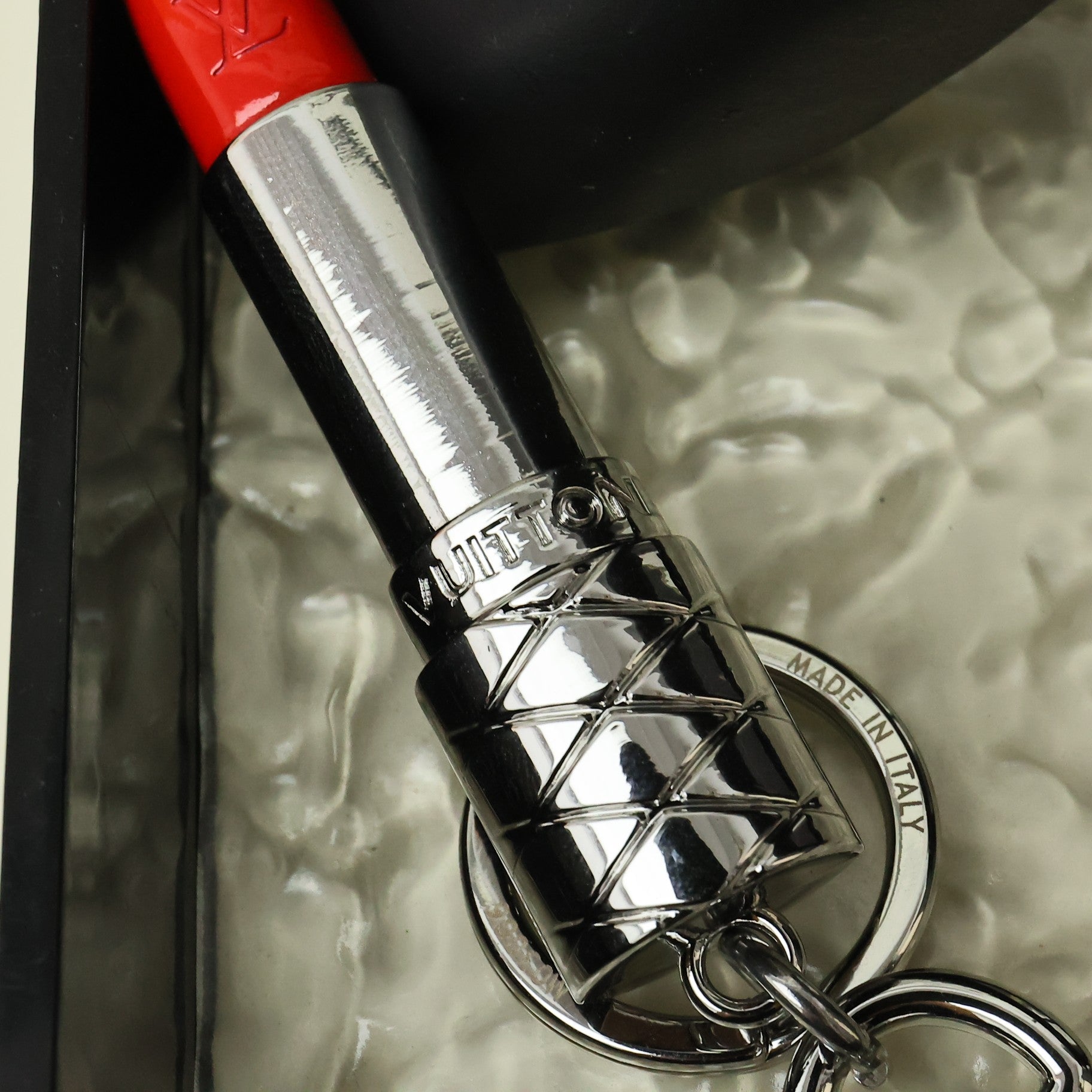 LV Silver Lipstick Bag Charm Keychain