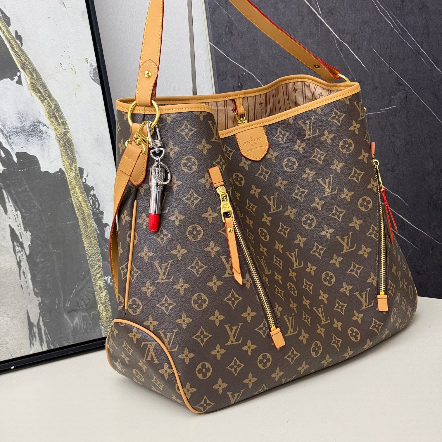 LV Silver Lipstick Bag Charm Keychain