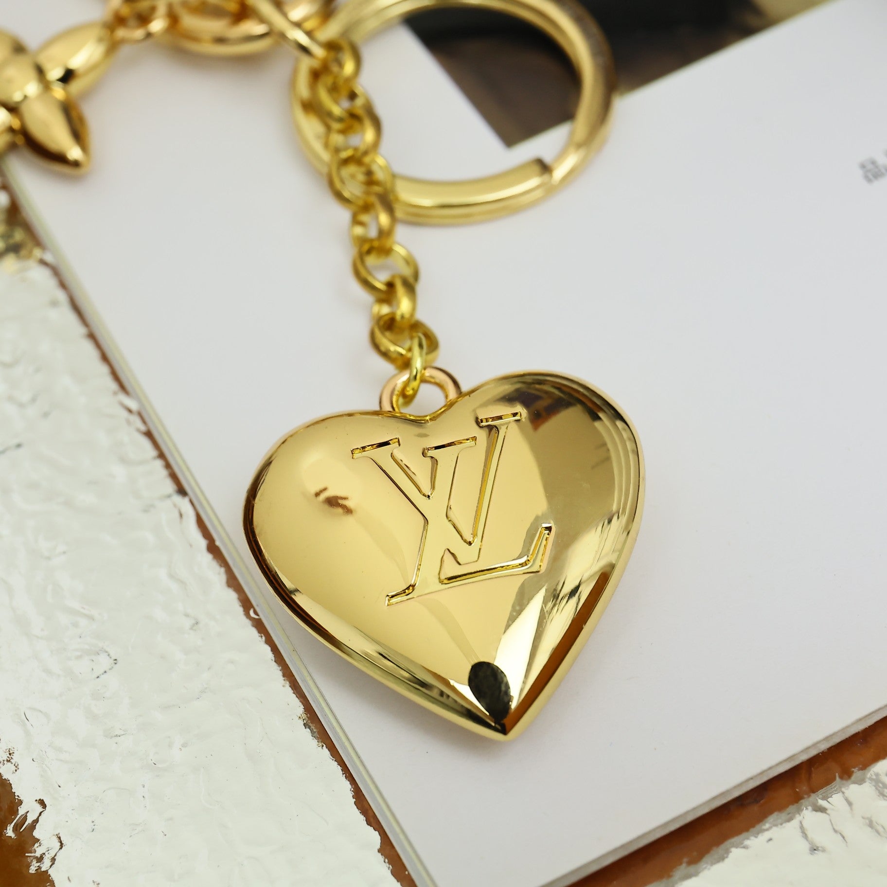 LV Gold Heart-shaped Keychain Bag Charm