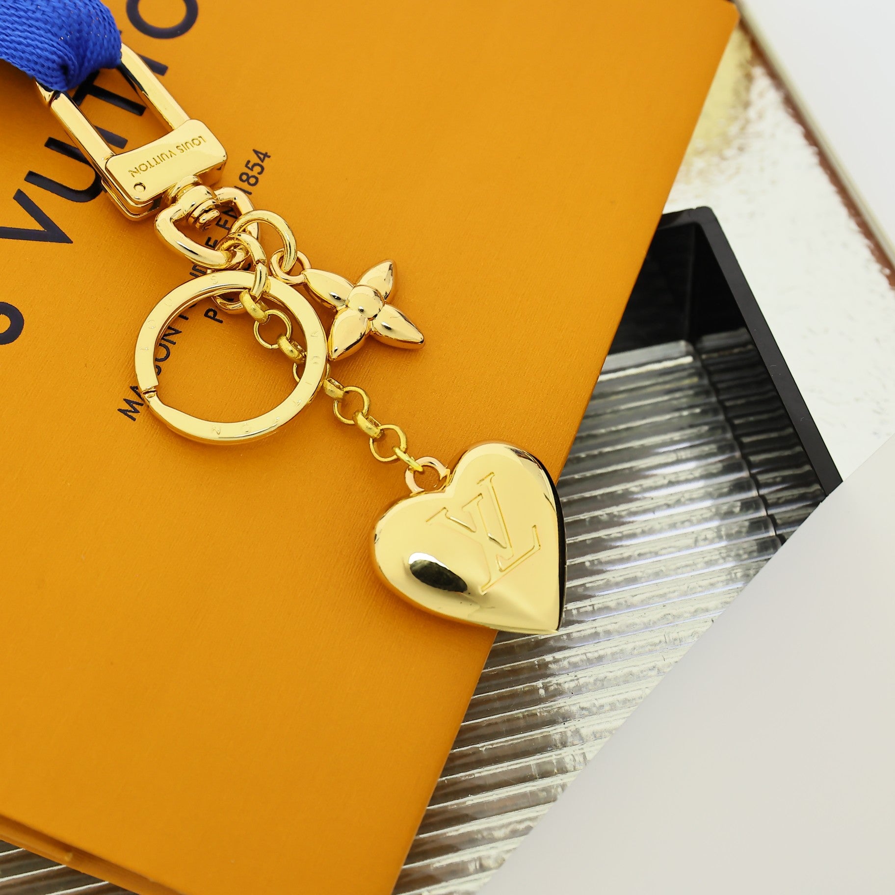 LV Gold Heart-shaped Keychain Bag Charm
