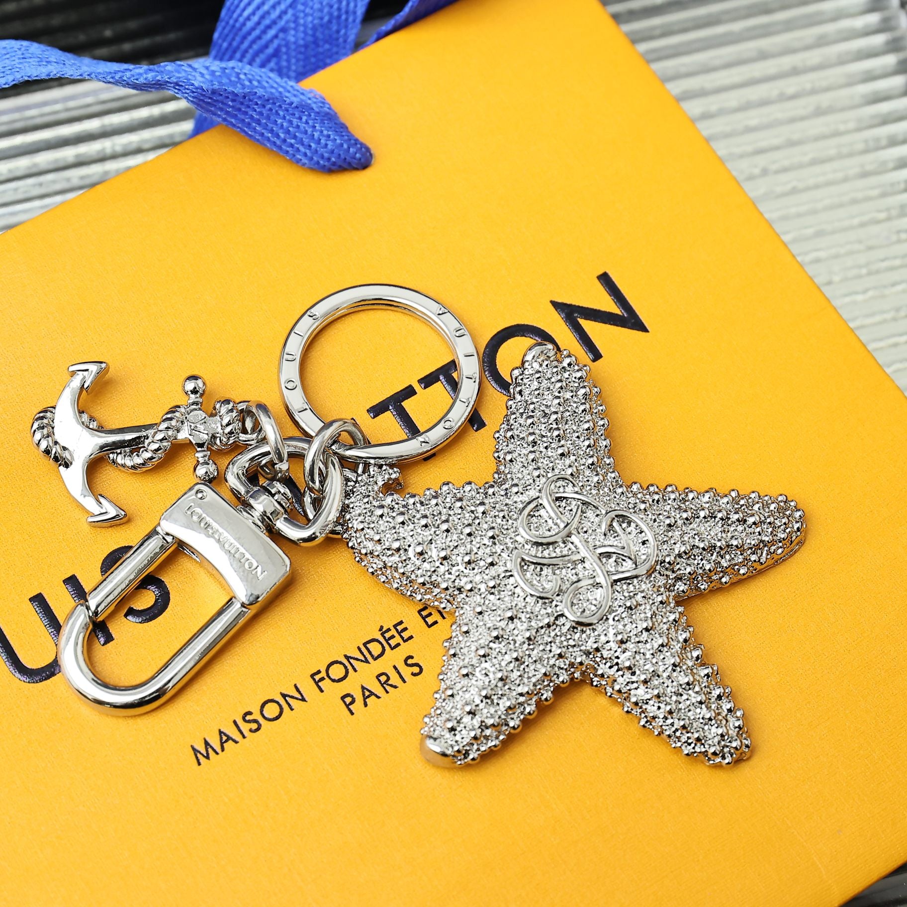 LV Silver Starfish Charm and Keychain