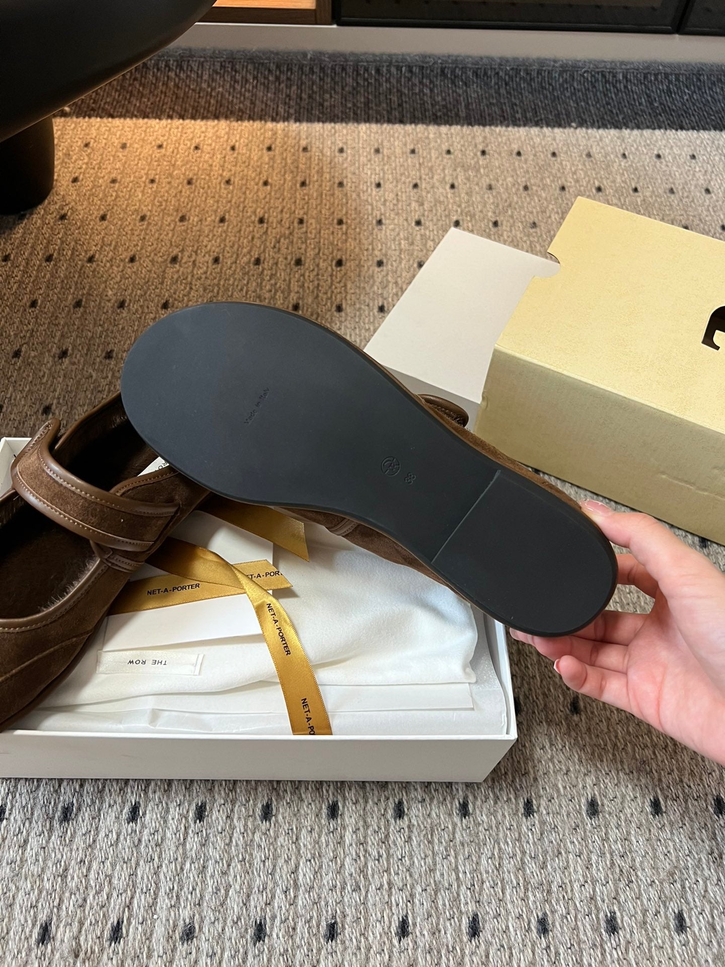 The Row 2025 Ballet Flat Brown Suede Wool 561591