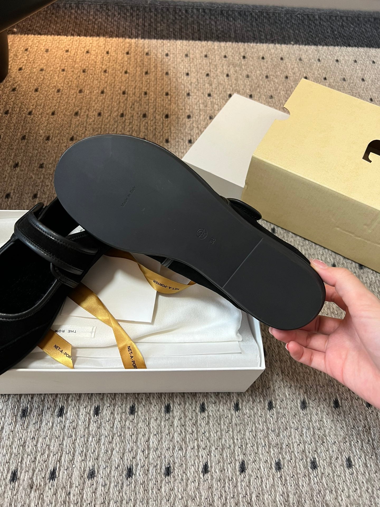 The Row 2025 Ballet Flat Black Suede Wool 561592