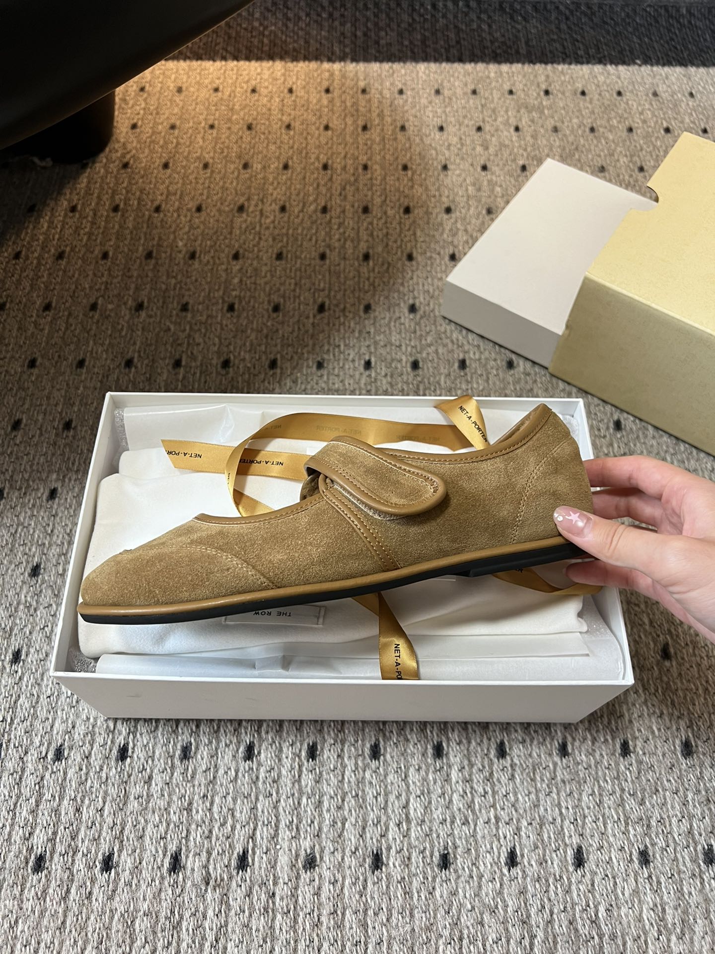 The Row 2025 Ballet Flat Tan Suede Wool 561593