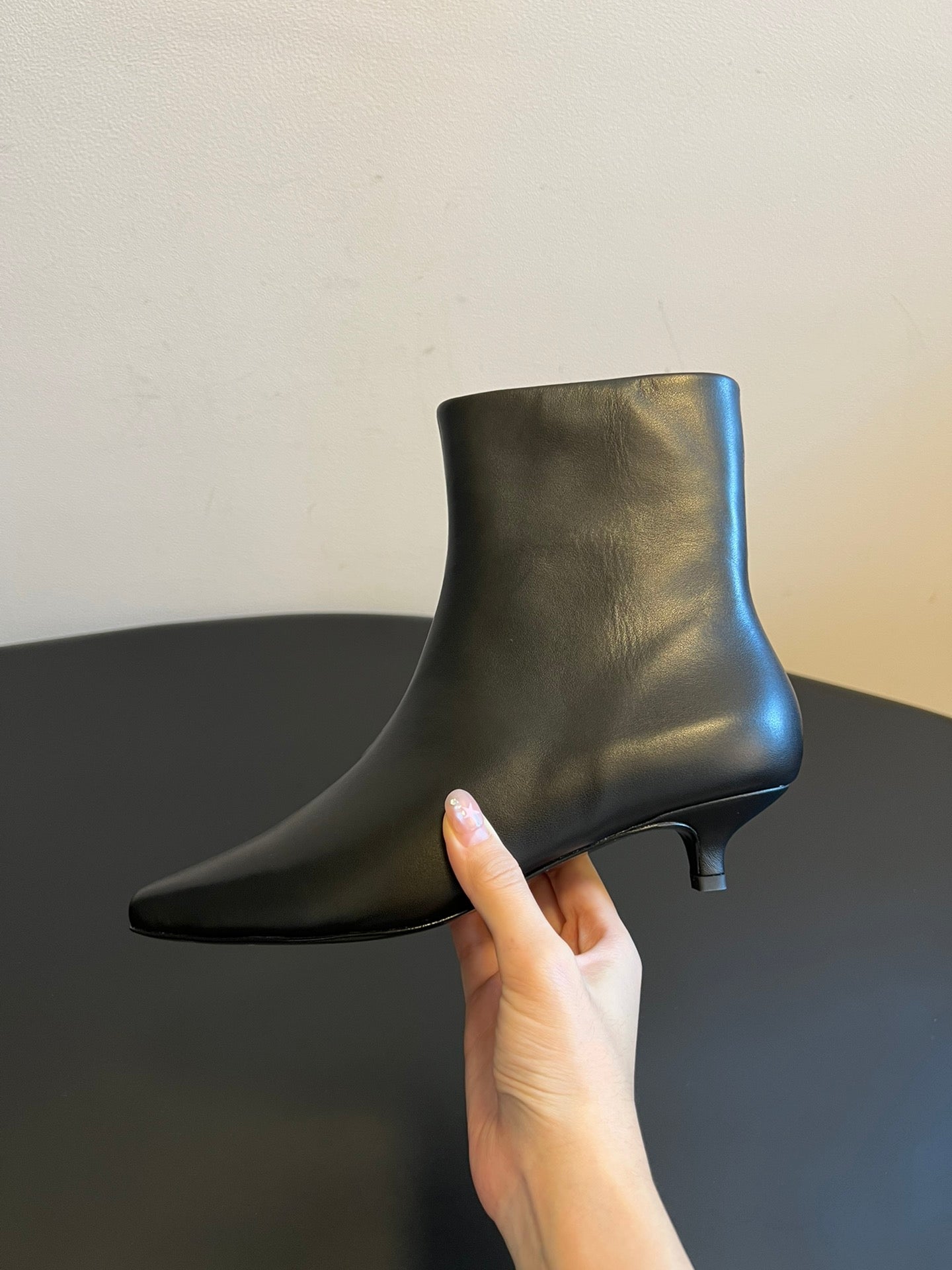 The Row 2025 Heel Leather Ankle Boot Black Calfskin 561612