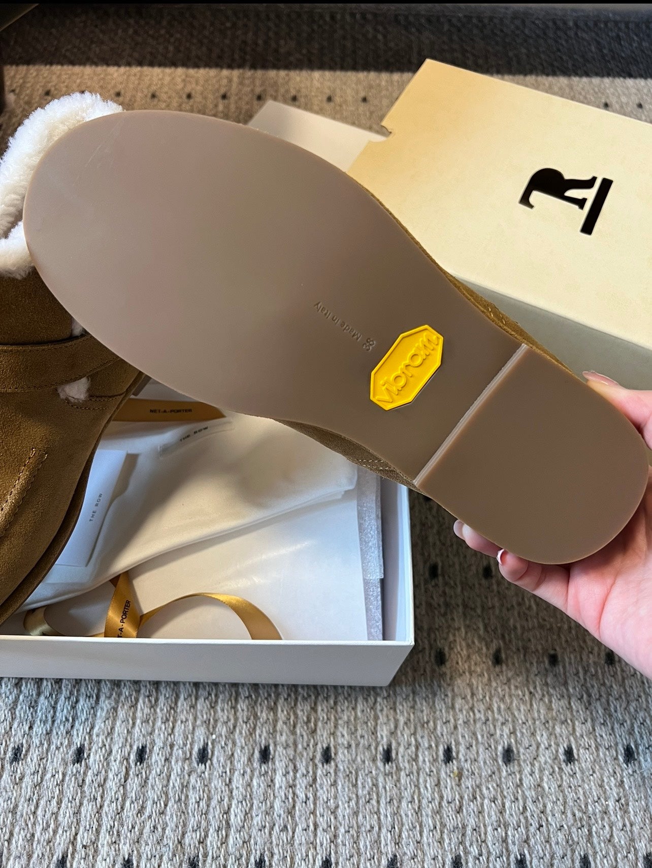 The Row 2025 Ankle Boot Tan White Suede Wool 561622