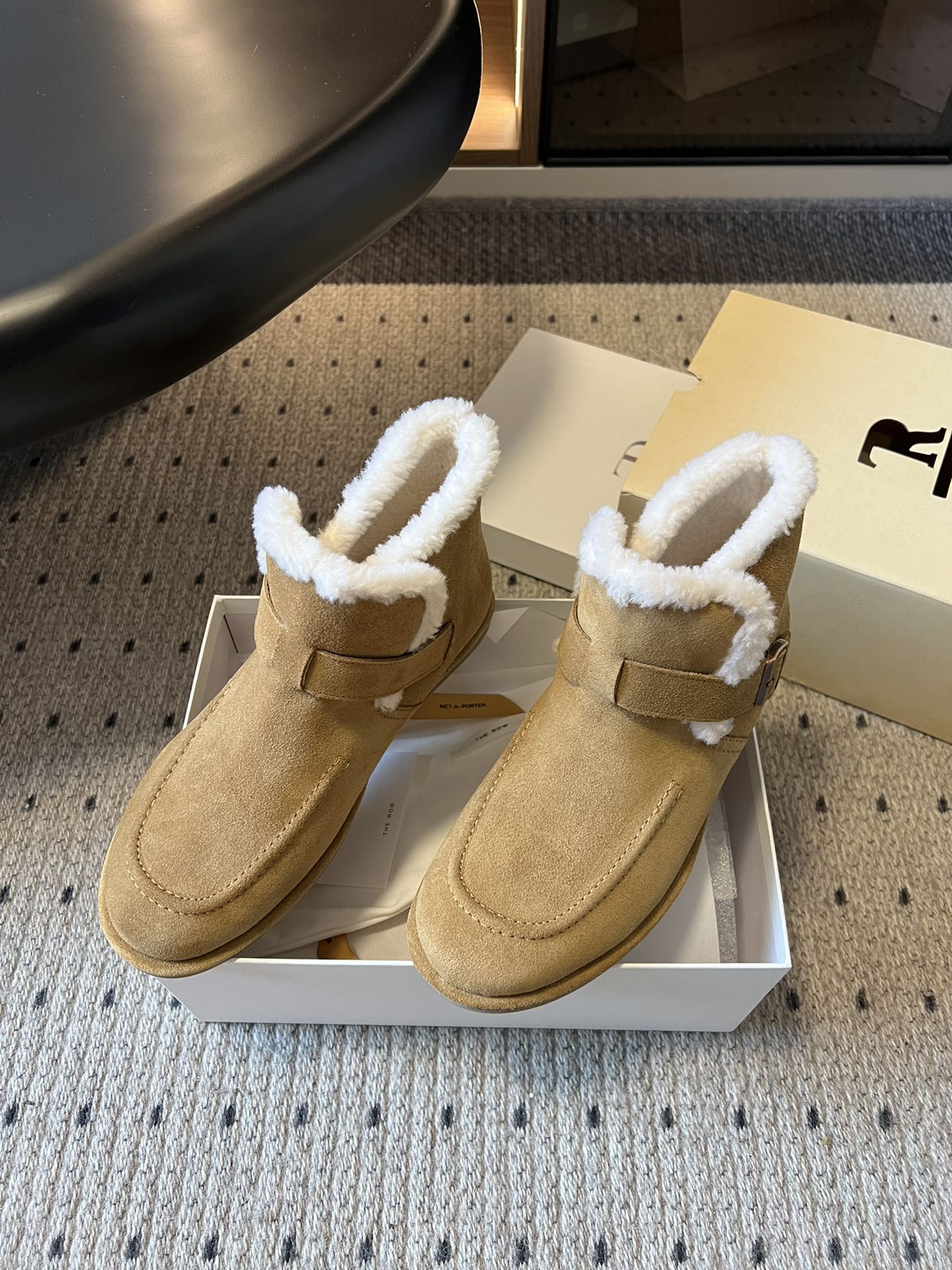 The Row 2025 Ankle Boot Tan White Suede Wool 561622