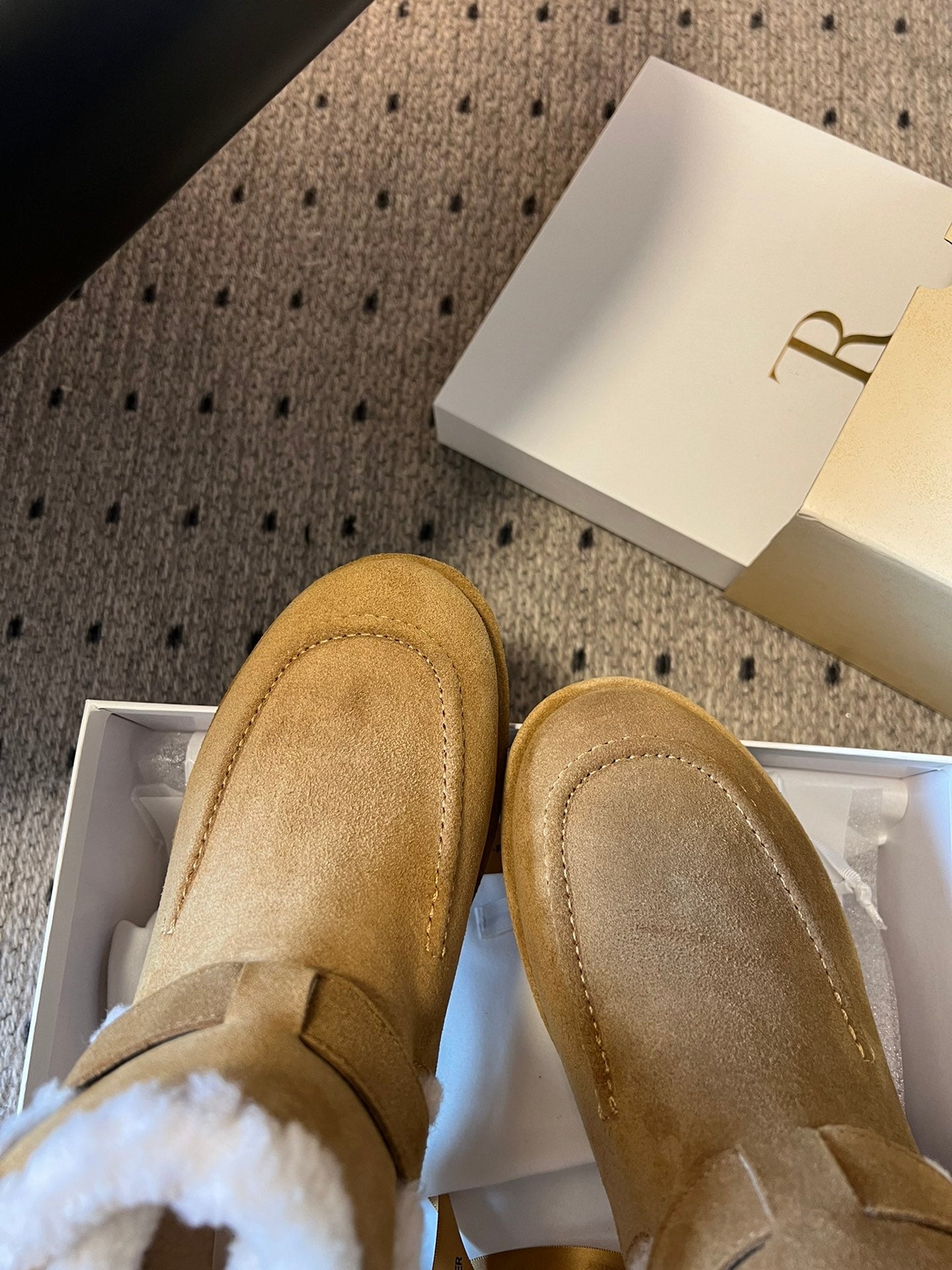 The Row 2025 Ankle Boot Tan White Suede Wool 561622