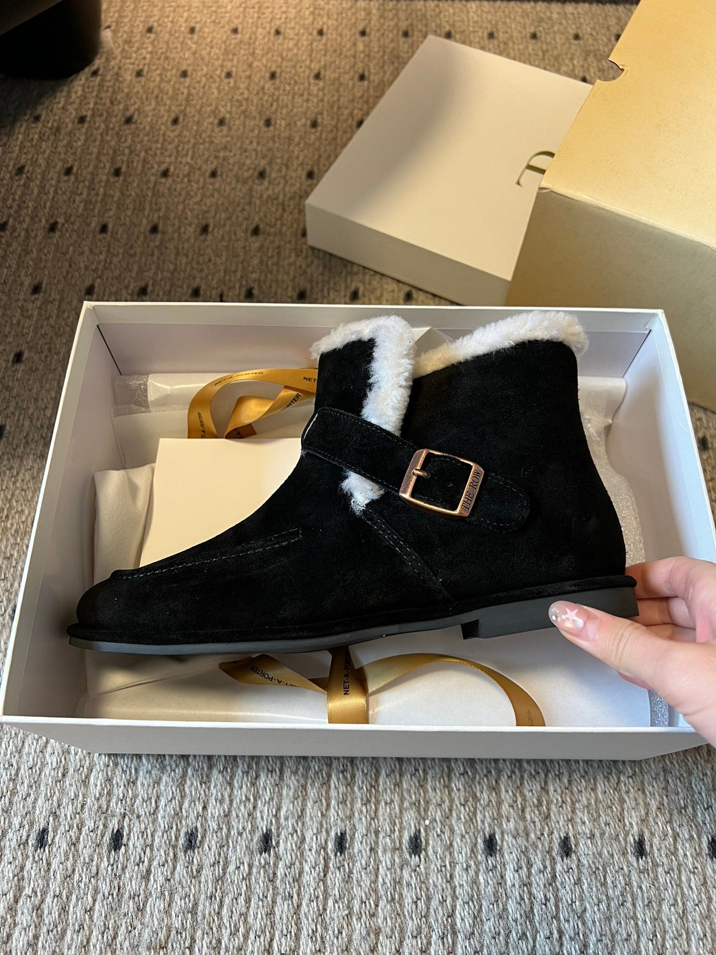 The Row 2025 Ankle Boot Black White Suede Wool 561620