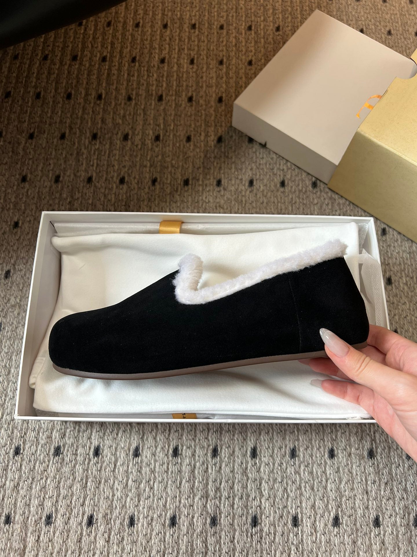 The Row 2025 Loafer Black White Suede Wool 561630