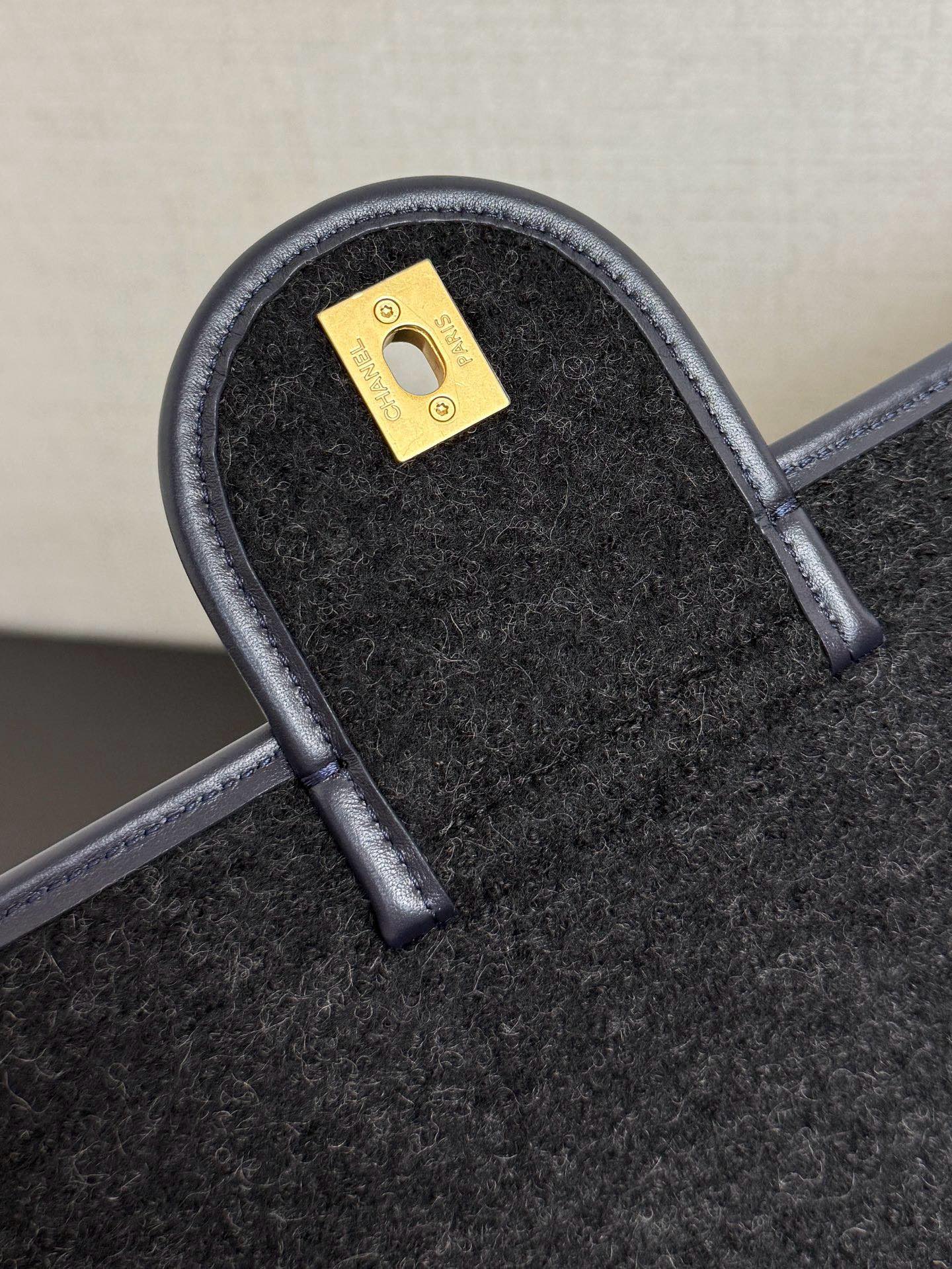 Chanel 2025 Maxi Flap Bag With Top Handle 56cm Black Wool Leather