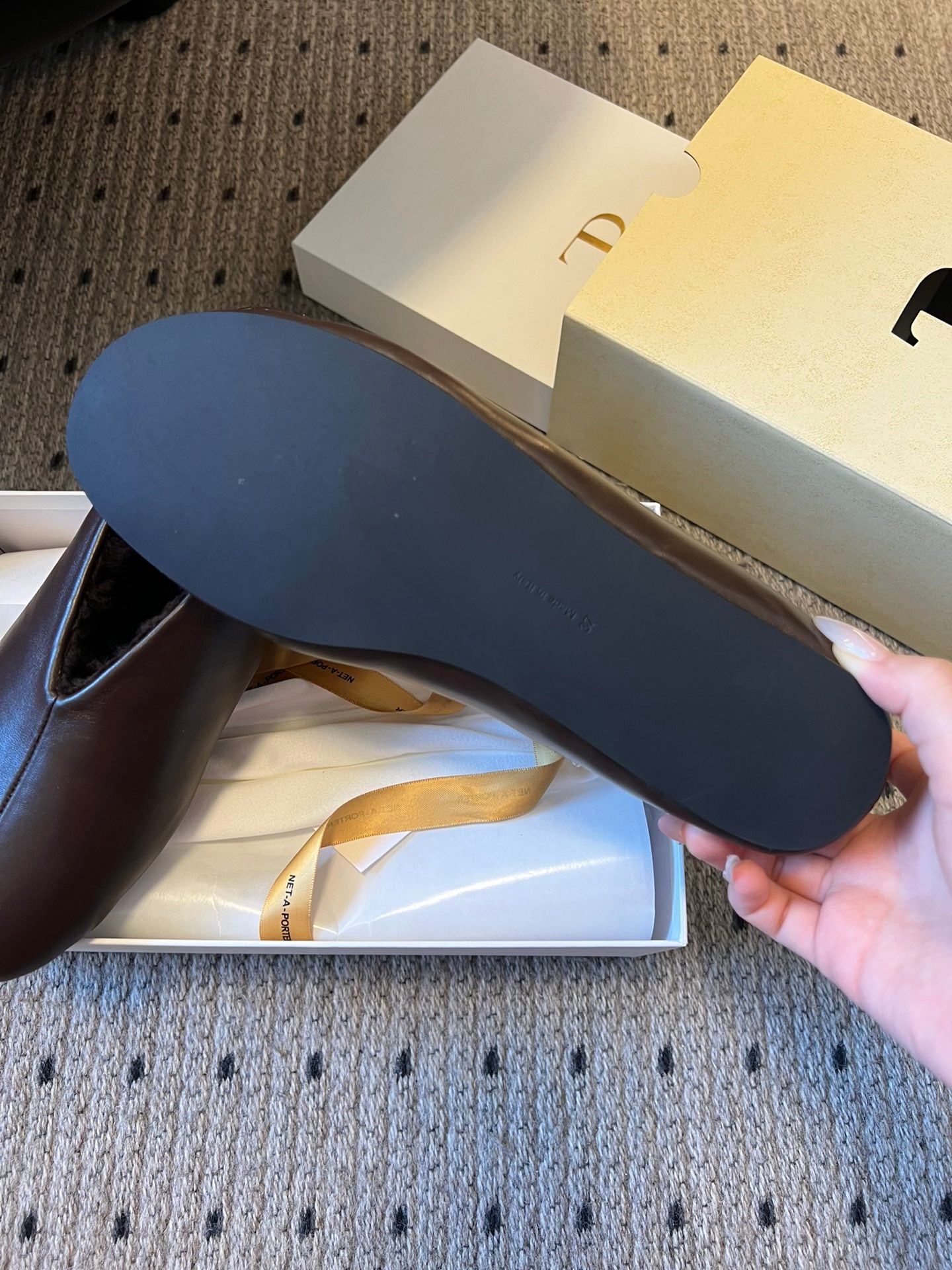 The Row 2025 Stella slip-on Shoe Dark Brown Sheepskin Wool 561641