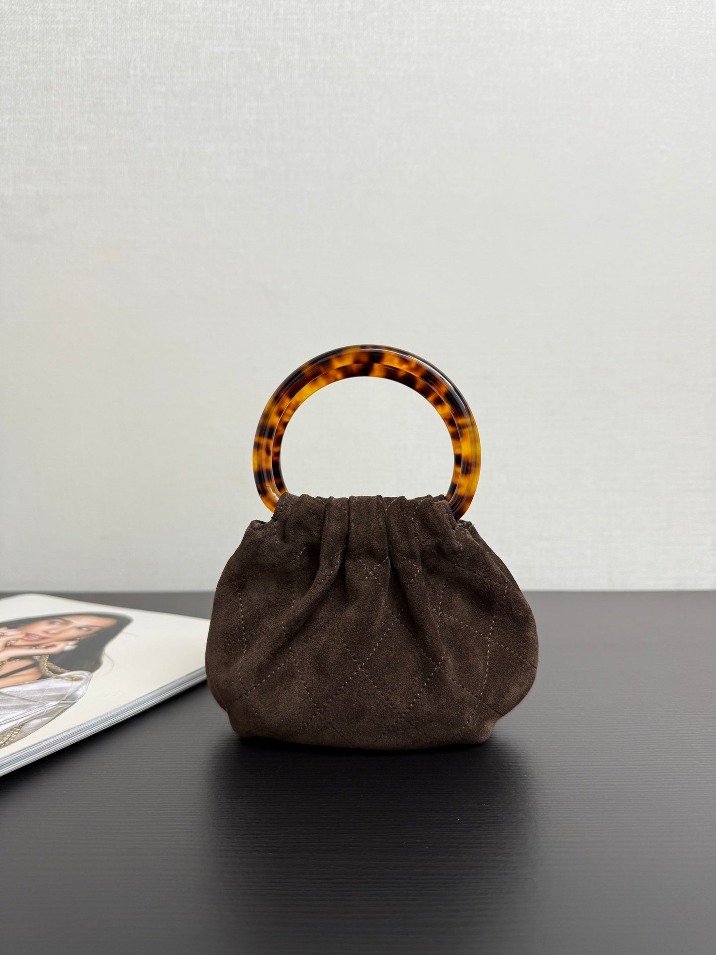 Chanel 2026 Pouch 24cm Brown Tortoiseshell Suede Effect Plexi