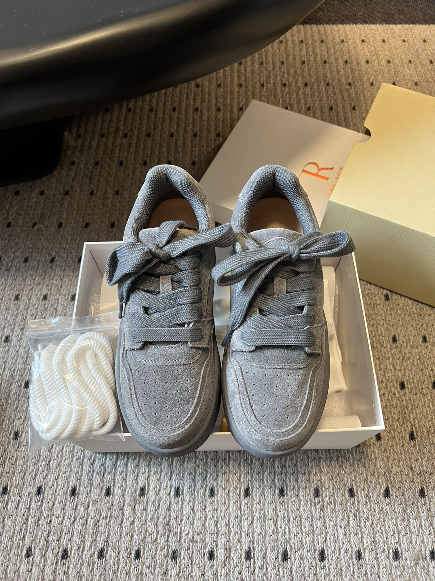 The Row 2025 Smiley Face Sneaker Gray Suede 561650