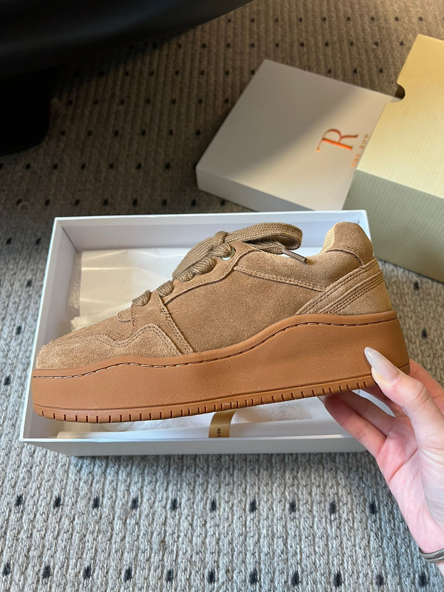 The Row 2025 Smiley Face Sneaker Tan Suede 561651