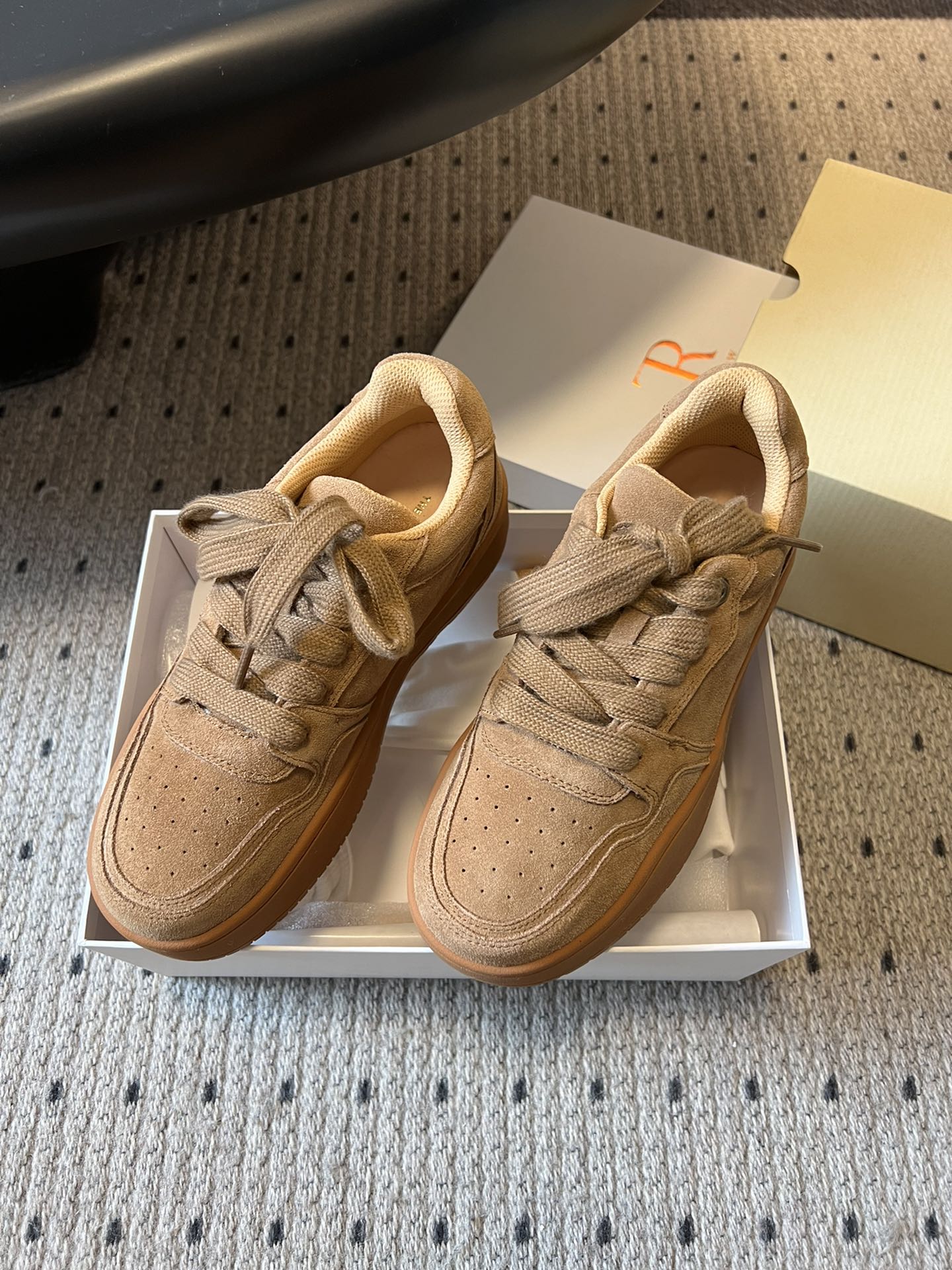 The Row 2025 Smiley Face Sneaker Tan Suede 561651