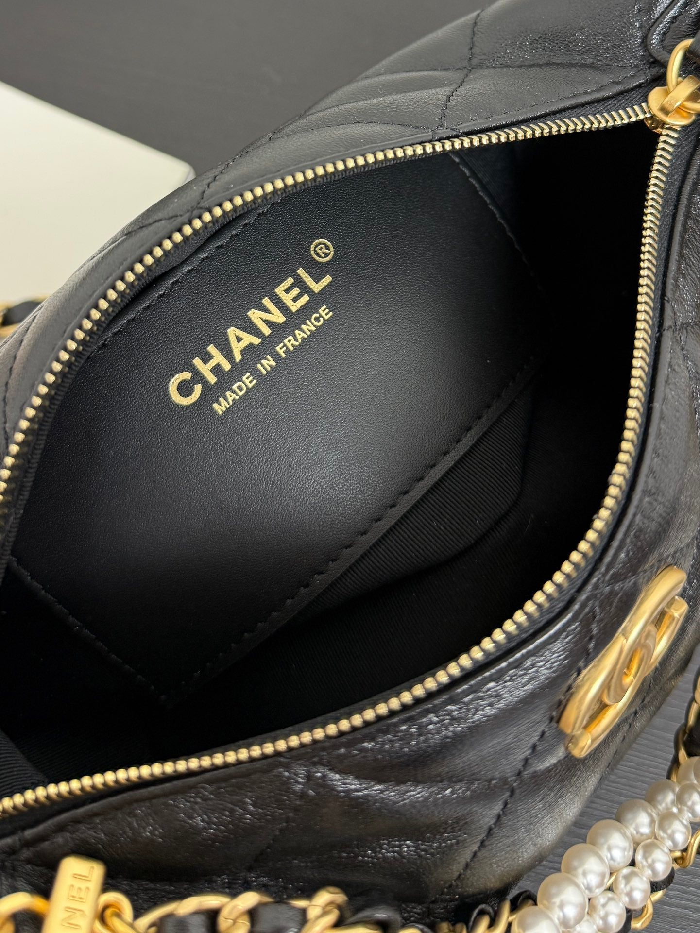 Chanel 2026 Matelassé Pearl Chain Bag Black Lambskin
