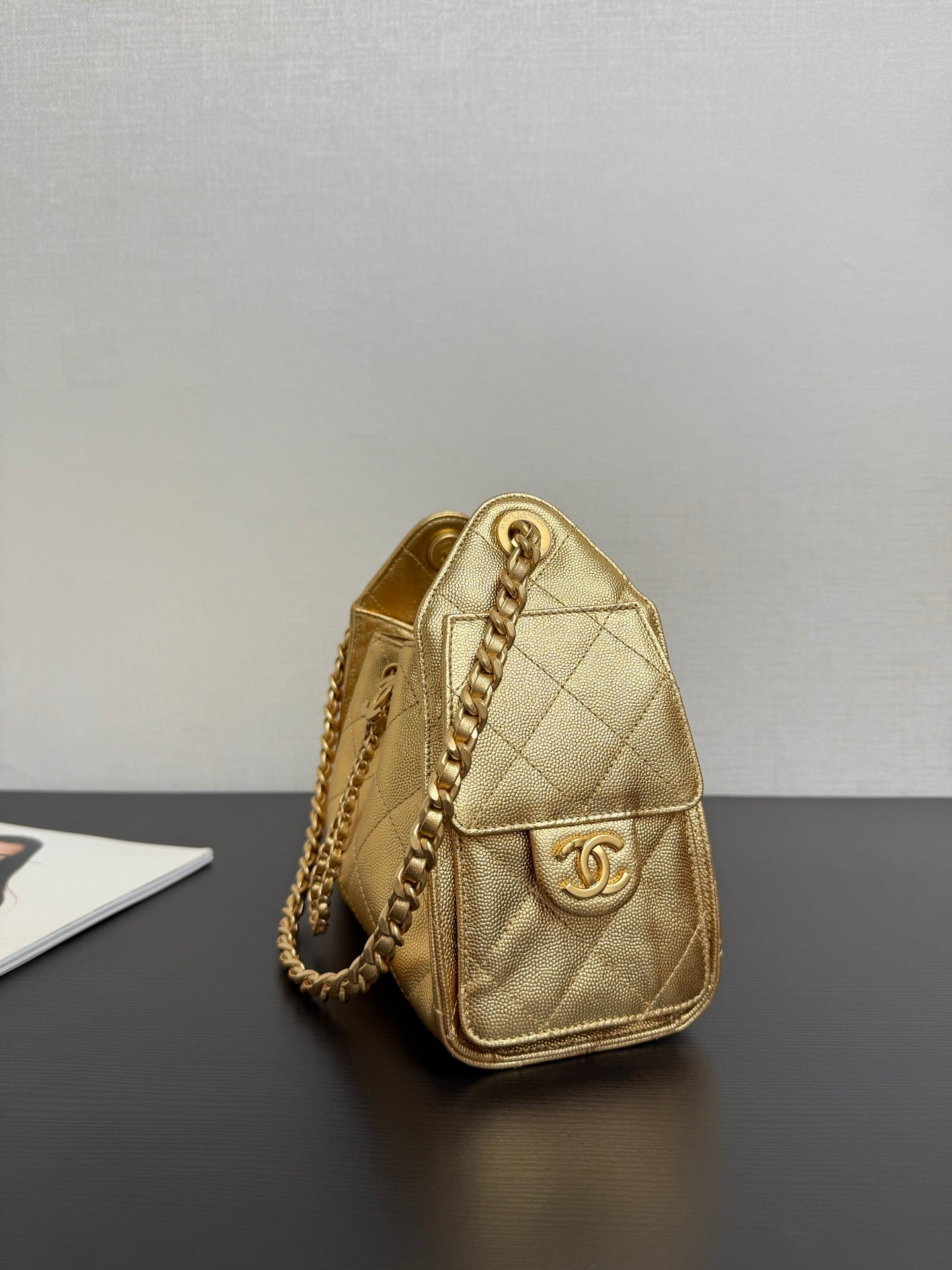 Chanel 2026 Hobo Bag 22cm Gold Grained Calfskin