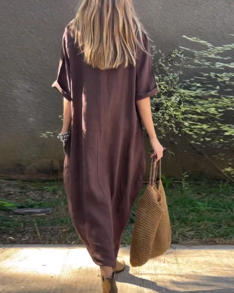 NEREAM - Casual cotton and linen dress #KAL5494