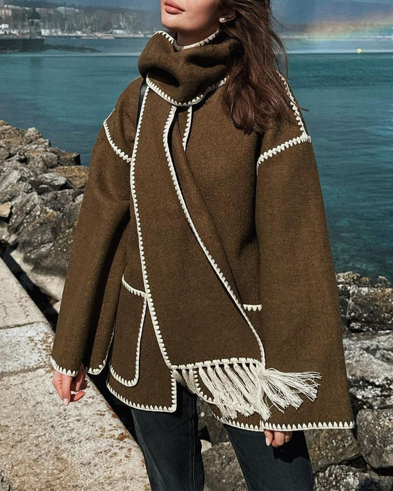 SUMA - Hepburn Style Woolen Cape Coat #VEV43065
